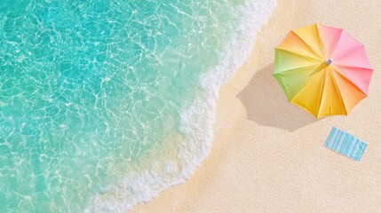 Naklejka premium Overhead view of Minimalist beach umbrella with vibrant summer color