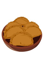 Illustration of pastry, set of curry puff on a plate.