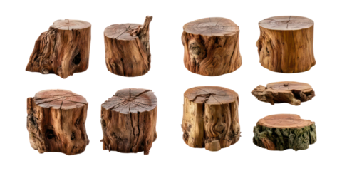Various Rustic Tree Stumps for Creative Projects,PNG set collection, isolated on transparent background