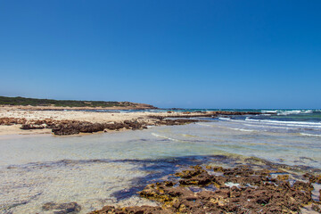 Deserted Wild Beach with Mountains and Sea in Tunisia, North Africa