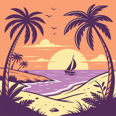 Fototapeta premium a-vibrant-vector-illustration-of-a-tropical-beach