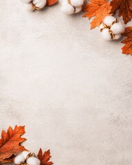 Autumnal Cotton and Maple Leaf Frame Elegant Design Background