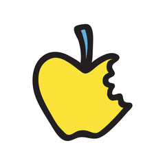 Apple doodle icon hand drawn with black line in freehand style and colored. Vector illustration isolated on white background
