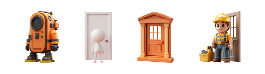 Craftsman style doors  collection isolated 