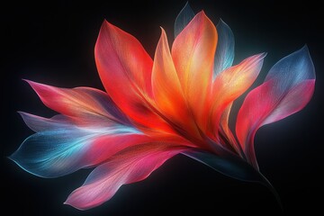 Vibrant abstract flower design glows with colorful hues against a dark background