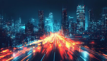 Fototapeta premium Modern city with communication network. Online connection and data traffic. Telecommunications and technology background, hd image