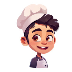 Obraz premium A cartoon chef with a white chef hat and apron smiling.
