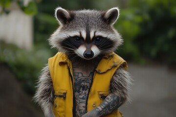 The raccoon is fashionably dressed