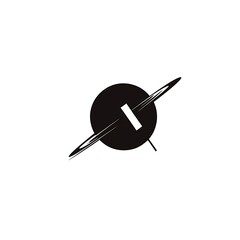 Abstract black circle with diagonal lines and a vertical bar inside.