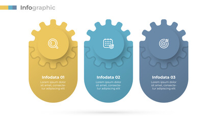 Infographic layout with gears and cogwheels, Modern design template with marketing icons and 3 steps or options. Vector illustration.