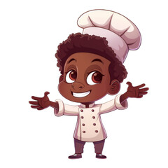 Obraz premium A smiling cartoon chef wearing a white chef's hat and uniform.