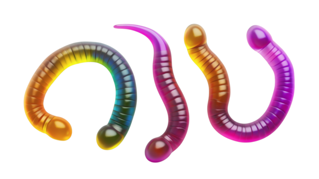 Sour gummy worms isolated on white transparent background
