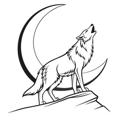 Obraz premium a silhouette-line-art-of-a-howling-wolf-under