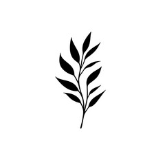 Fototapeta premium Simple black silhouette of a sprig with leaves.