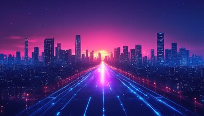 Fototapeta premium Modern city with communication network. Online connection and data traffic. Telecommunications and technology background, hd image