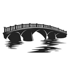 Black and white illustration of an arched bridge over water.