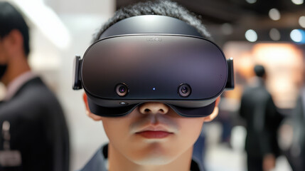Young person with virtual reality headset on