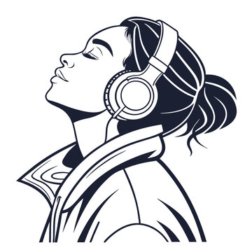 recommend clip art: a silhouette line art of a woman wearing head phone