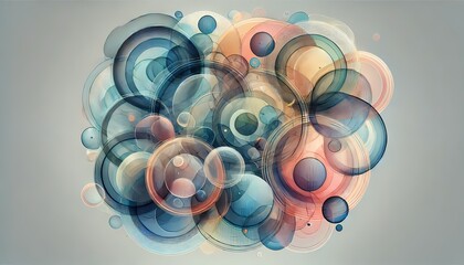 Overlapping transparent circles with depth and texture, ideal for abstract background and wallpaper