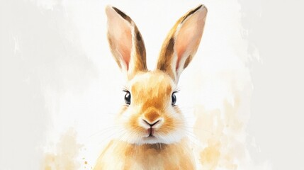 Fototapeta premium watercolor easter bunny on white background. fairy holiday rabbit in pastel colors on light and beige background. Illustration greeting Easter