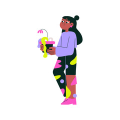 Woman Holding A Drooping Flower In Flat Vector Illustration Symbolizing Something Went Wrong, Sadness, Loss, And Reflection, Isolated On White Background.