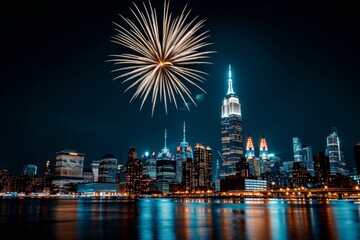 Obraz premium Inauguration Day. Vibrant fireworks over the city skyline at night.