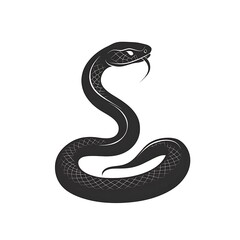 Fototapeta premium Black cobra snake illustration, coiled, detailed scales, isolated.