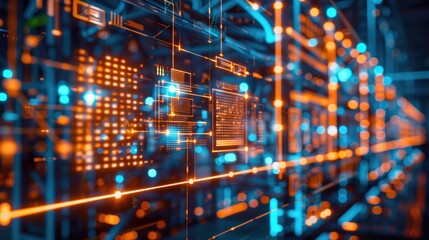 Futuristic digital data network visualization for technology design and innovation