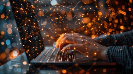 Cybersecurity technology concept with abstract network and data protection symbols