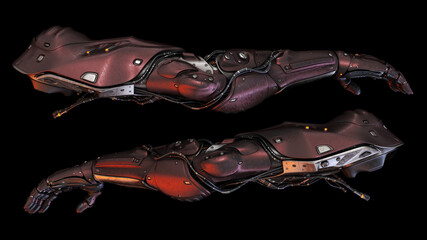 Futuristic robotic arms with intricate details and advanced technology design shown on a black background for innovation and cyber theme