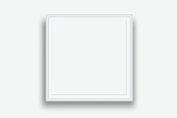 Realistic Square blank plastic or wood frame photo mockup. Empty  wall photo framing template isolated on background. Vector mockup for picture, painting, poster, photographs or art gallery
