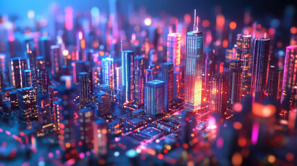 Obraz premium Cityscape with shining lights visual abstract view