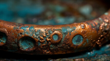 Fototapeta premium Close-Up of Oxidation on a Copper Ring Showing Patina Patterns