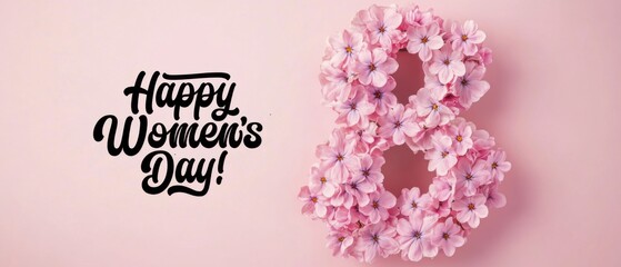 Naklejka premium Happy Womens Day Floral Number Eight Pink Background Stock Photo