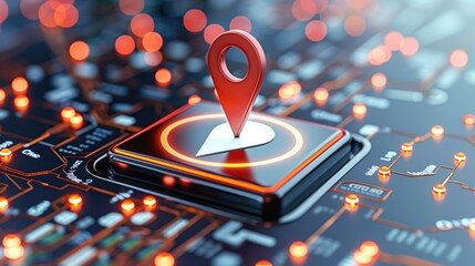 Navigation technology symbol with digital map interface highlighting location concepts