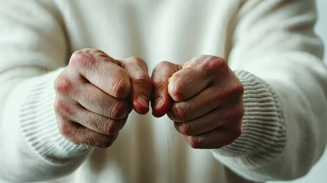Bright Red Knuckles Highlighting Gout Symptoms in Close Up