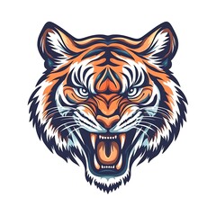 Fototapeta premium Roaring tiger head, fierce expression, detailed stripes, vector illustration.