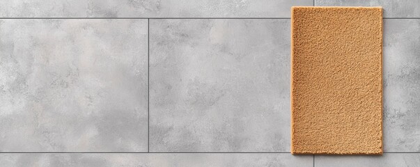 Fototapeta premium Clean and simple brown door mat with ample copy space, placed on gray tiles, suitable for advertising home essentials or personalized products