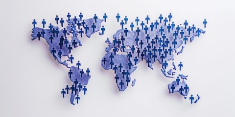 Global population representation with blue figures on world map