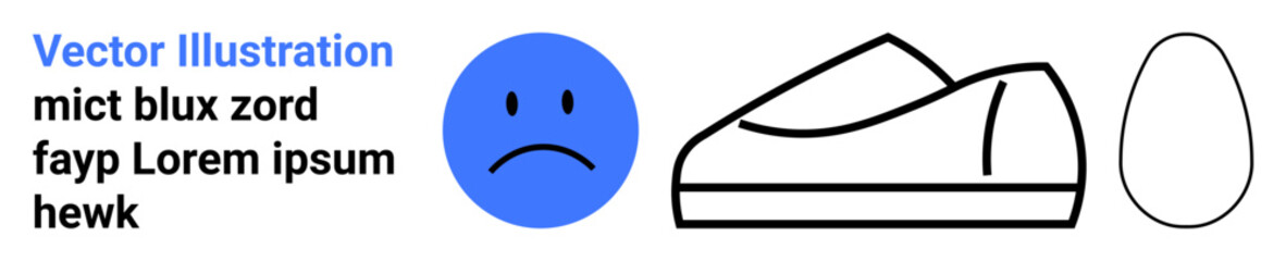 Sad blue emotion, outline of a casual shoe, and egg shape. Ideal for emotions, footwear, simplicity, minimalism, icons, casual design, vector art. Landing page