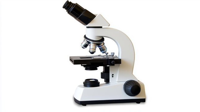 Advanced medical microscope on a white background with focus view