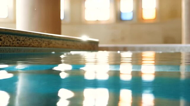 Baptismal Font Reflecting Stained Glass Colors in Church