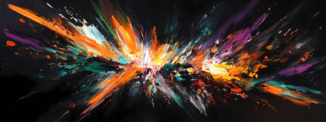 High-energy paint burst in vivid hues