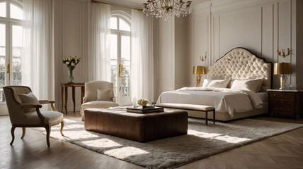 Spacious living room with neutral color bed beige earth tone furniture abstract art and large windows providing a fresh open feel Contemporary Interior Design Livingroom Inspiration