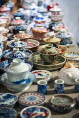 Colorful Collection of Traditional Ceramics at a Local Market