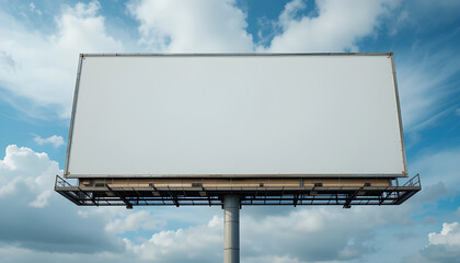 Fototapeta premium Large blank billboard on metal stand against clear blue sky, ideal for advertising concepts or design mockups