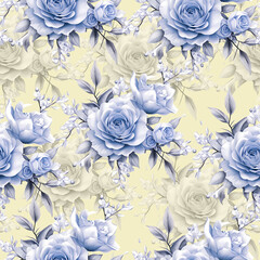 seamless pattern with flowers and leaves