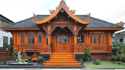 Fototapeta premium Magnificent Javanese House: Intricate Carving and Architectural Splendor
