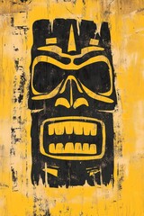 Obraz premium Tiki mask showing teeth on yellow background representing polynesian culture