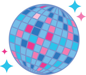 Retro disco ball with stars. Illustration of vintage dance object isolated on white 